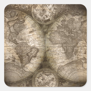 Sticker Carré Antique Historique Ancien Monde Atlas Continents