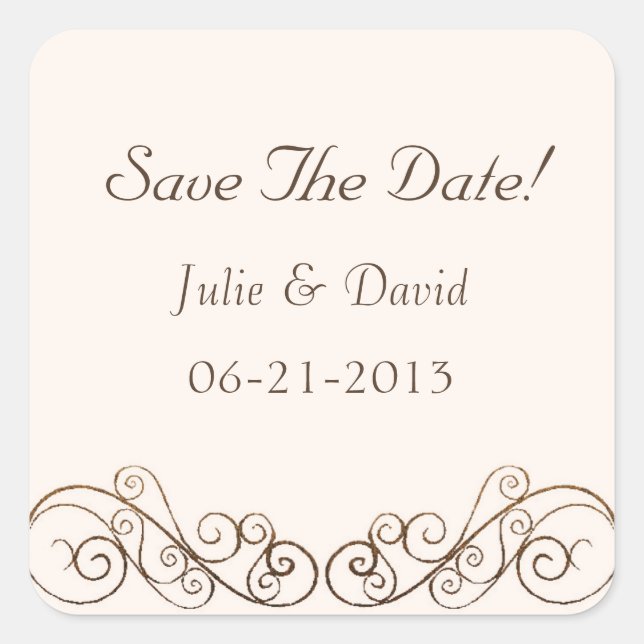 Sticker Carré Antique Mariage Enregistrer La Date (Devant)