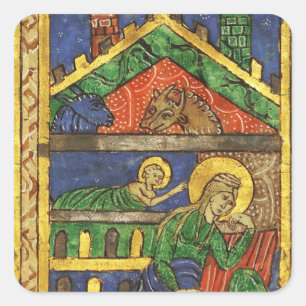 STICKER CARRÉ ANTIQUE NATIVITÉ CHRISTMAS PARCHEMENT