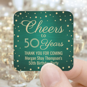 Sticker Carré ANY Birthday Cheers Brushed Green & Gold Confetti