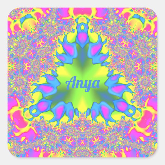 Sticker Carré ANYA ~ Nuances Jaune, Vert, Rose, Bleu (Devant)