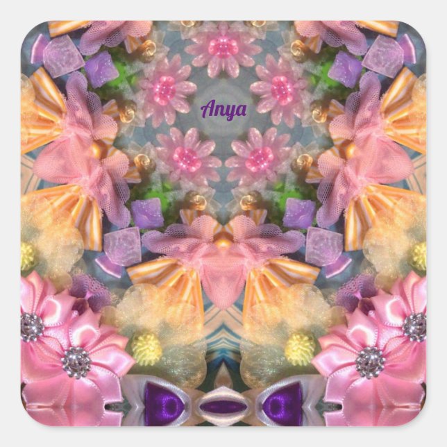 Sticker Carré ANYA ~ Tons Jaune, Violet, Rose, Bleu (Devant)