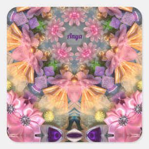 Sticker Carré ANYA ~ Tons Jaune, Violet, Rose, Bleu
