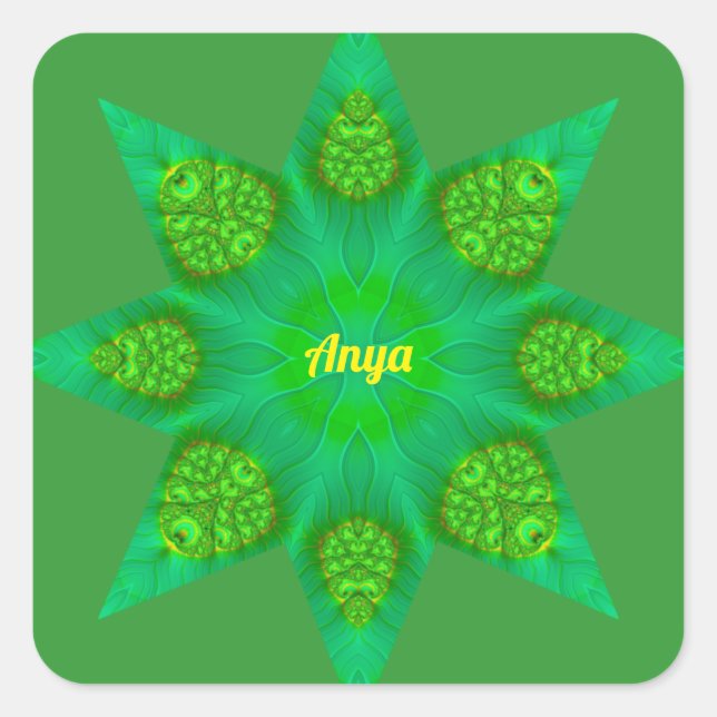 Sticker Carré ANYA ~WOW ! Conception fractale octogonale Green S (Devant)