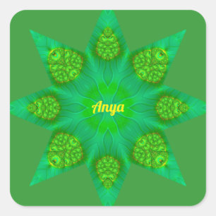 Sticker Carré ANYA ~WOW ! Décor en étoile verte octogonale fract