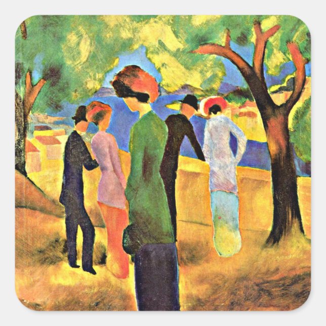 Sticker Carré Août Macke art : Femme dans une veste verte, (Devant)