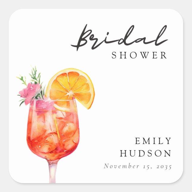 Sticker Carré Aperol Spritz Floral Bridal Shower (Devant)