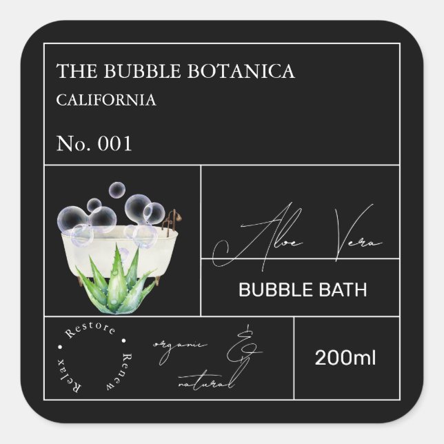 Sticker Carré Apothecary Aloe Vera Bubble Bath Label (Devant)