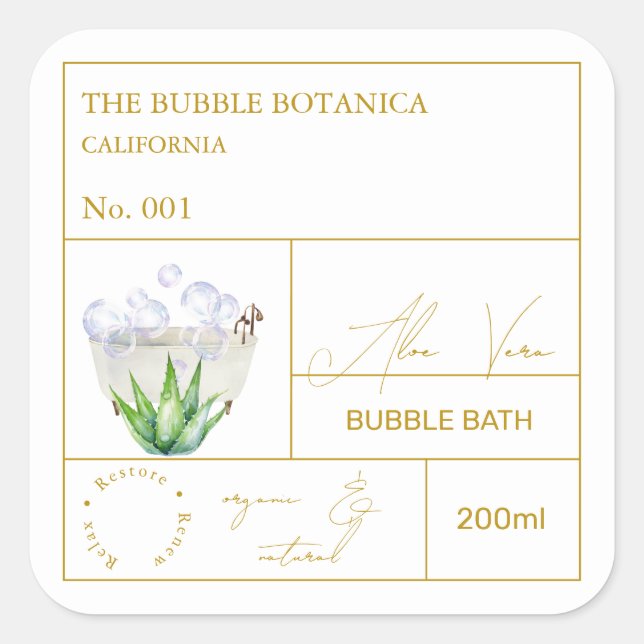 Sticker Carré Apothecary Aloe Vera Bubble Bath Label (Devant)