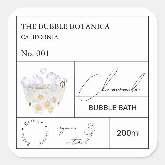 Sticker Carré Apothecary Chamomile Bubble Bath Label (Devant)
