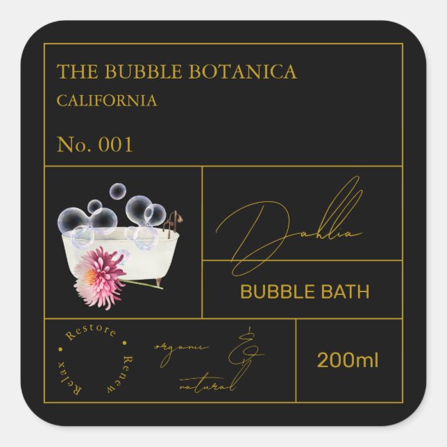 Sticker Carré Apothecary Dahlia Bubble Bath Label (Devant)