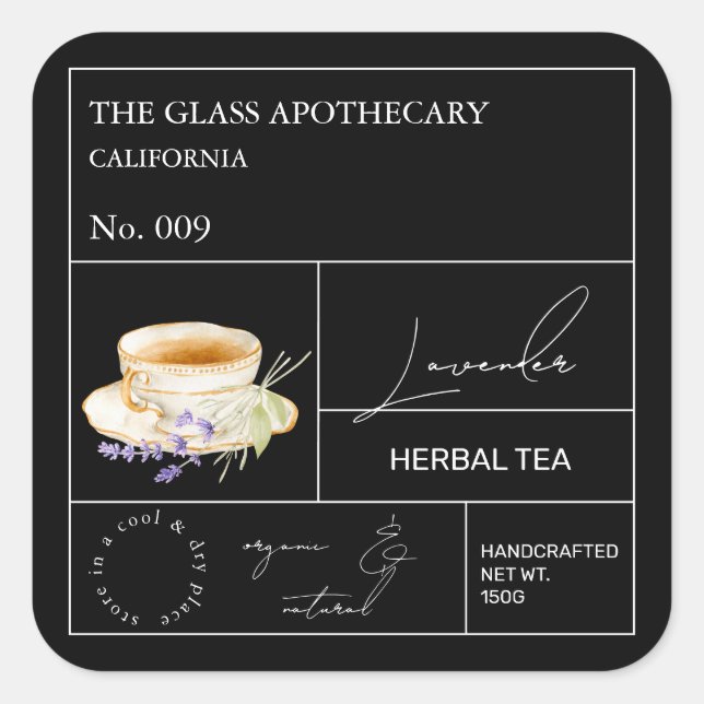 Sticker Carré Apothecary Lavender Herbal Tea Label (Devant)
