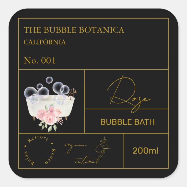 Sticker Carré Apothecary Rose Bubble Bath Label (Devant)