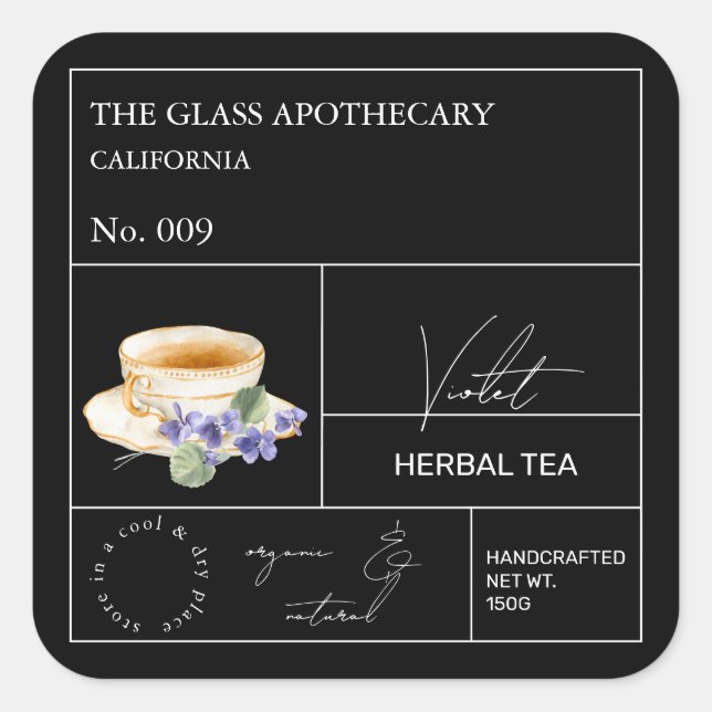 Sticker Carré Apothecary Violet Herbal Tea  Label (Devant)