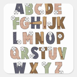 Sticker Carré Apprendre Candy Baseball ABCs Alphabet Lettres