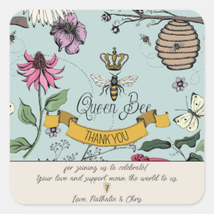 Sticker Carré Aqua, Black & Gold Queen Bee et Merci de la Couron