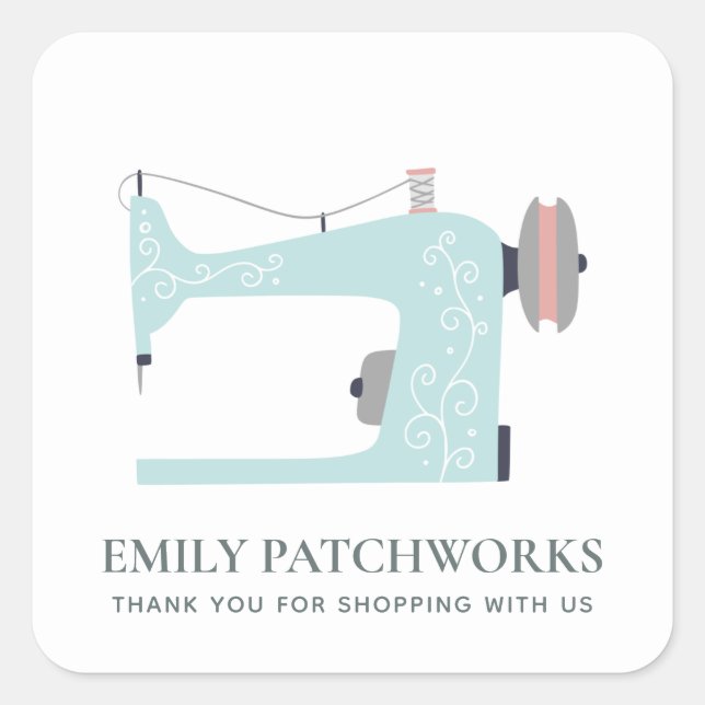 STICKER CARRÉ AQUA BLEU BLUSH SEWING MACHINE MERCI SHOPPING (Devant)