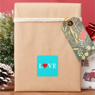 Sticker Carré Aqua Blue LOVE Heart