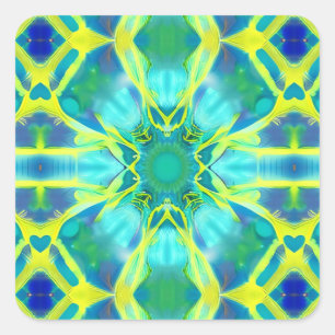 Sticker Carré Aqua, Cobalt Blue et Yellow Tie Dye Motif