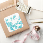 Sticker Carré Aqua Floral Paisley White Peacock Wedding Favorise<br><div class="desc">Conçu par fat*fa*tin. Facile à customiser avec votre propre texte, photo ou image. Pour des demandes personnalisées, veuillez contacter fat*fa*tin directement. Des frais personnalisés s'appliquent. www.zazzle.com/fat_fa_tin www.zazzle.com/color_therapy www.zazzle.com/fatfatin_blue_knot www.zazzle.com/fatfatin_red_knot www.zazzle.com/fatfatin_mini_me www.zazzle.com/fatfatin_box www.zazzle.com/fatfatin_design www.zazzle.com/fatfatin_ink</div>