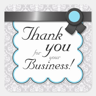 Sticker Carré Aqua & Grey Damask "Merci pour votre entreprise"