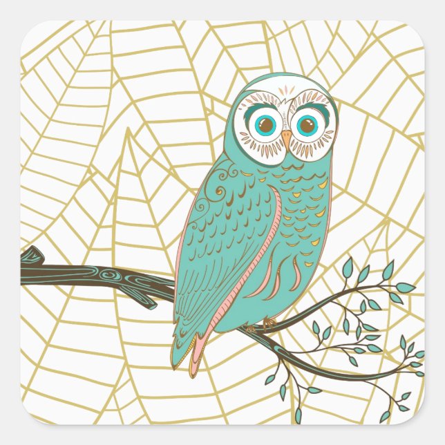Sticker Carré Aqua Retro Owl Design (Devant)