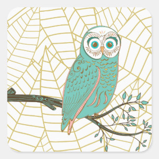 Sticker Carré Aqua Retro Owl Design