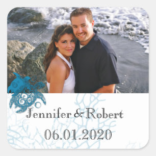Sticker Carré Aqua Turtle Love Mariage