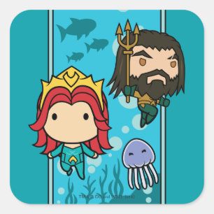 Sticker Carré Aquaman   Chibi Mera & Aquaman Graphisme sous-mari