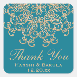 STICKER CARRÉ AQUAMARINE AQUA OR INDIEN INSPIRÉ MERCI