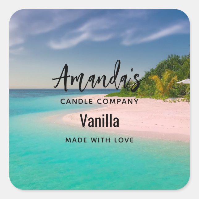 Sticker Carré Aquamarine Ocean Tropical Beach Candle Business (Devant)