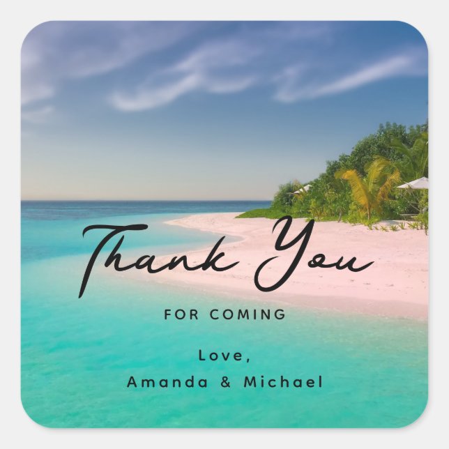 Sticker Carré Aquamarine Ocean Tropical Beach Wedding Thank You (Devant)