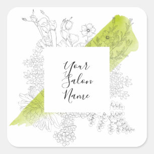 Sticker Carré Aquarelle à chaux florale noire et blanche simple