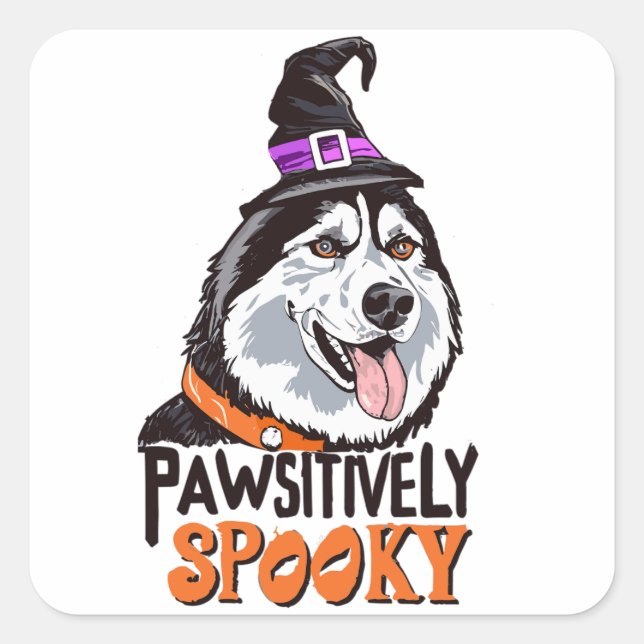 Sticker Carré Aquarelle à Éffrayant de goût Halloween Chien Husk (Devant)