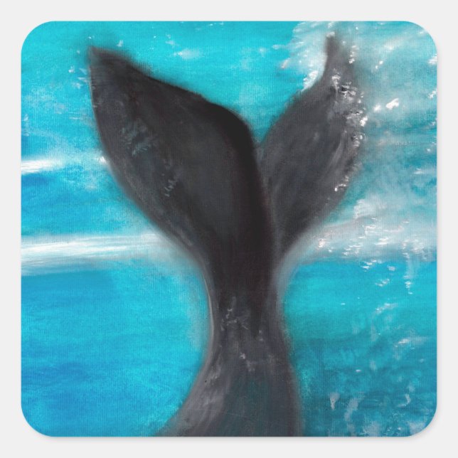 Sticker Carré Aquarelle à queue de baleine (Devant)