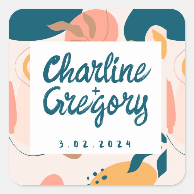 Sticker Carré Aquarelle Abstrait coloré Mariage pastel (Devant)