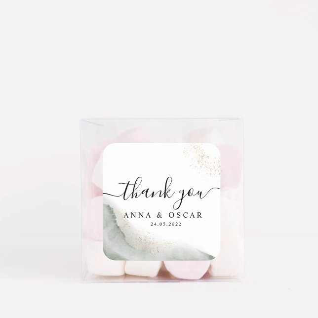 Sticker Carré Aquarelle Abstraite Traits de Pinceau Verts & Or  (Créateur téléchargé)