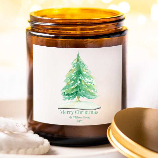 Sticker Carré Aquarelle Arbre de Noël Avec Neige Or (Créateur téléchargé)