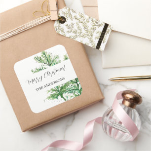 Sticker Carré Aquarelle artistique Forêt verte