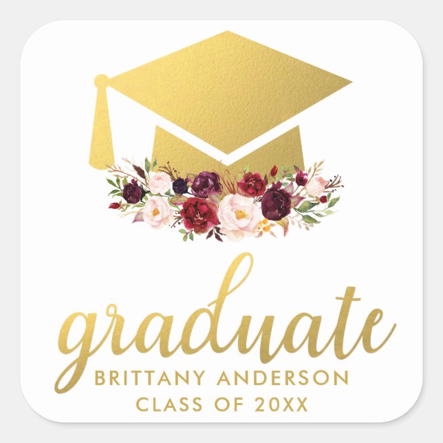 Sticker Carré Aquarelle aurifère bourgogne Florale (Devant)