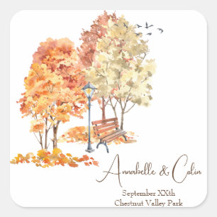 Sticker Carré Aquarelle Automne au Parc Mariage