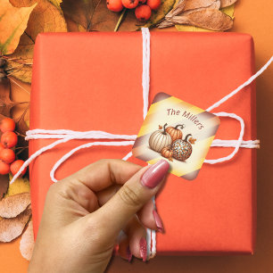 Sticker Carré Aquarelle Automne citrouille motif personnalisé