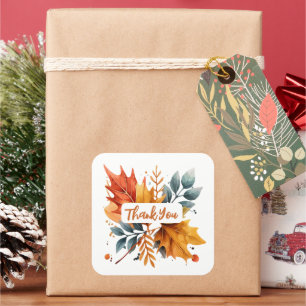 Sticker Carré Aquarelle Automne Couleurs Feuilles