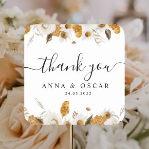 Sticker Carré Aquarelle Automne Jaune & Blanc Cadre Floral