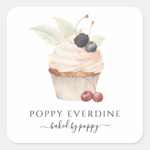 Sticker Carré Aquarelle Baker pâtisserie Chef Cupcake Produit Ét