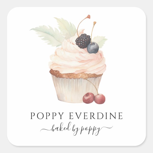 Sticker Carré Aquarelle Baker pâtisserie Chef Cupcake Produit Ét (Devant)
