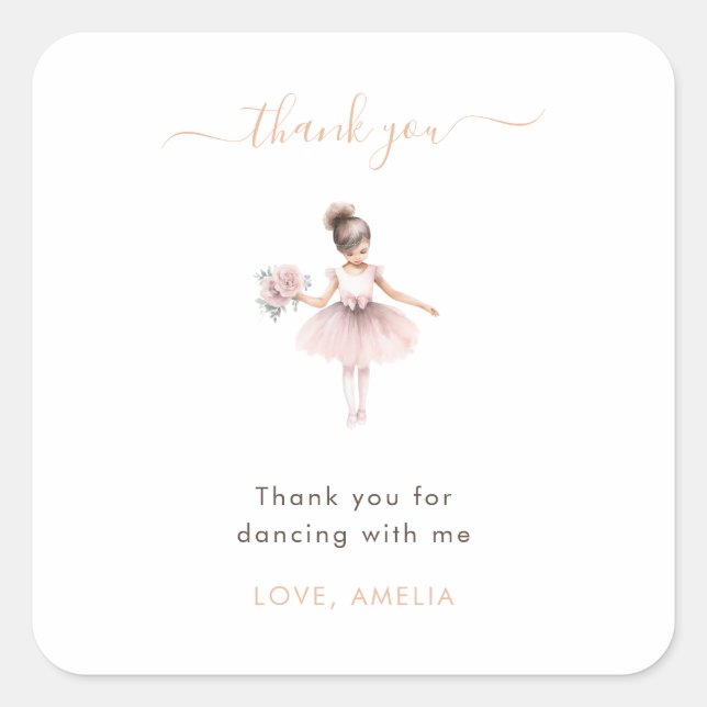 Sticker Carré Aquarelle Ballerina Anniversaire Mignonne Merci Fa (Devant)