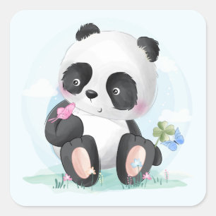 Sticker Carré Aquarelle bébé Panda Ours