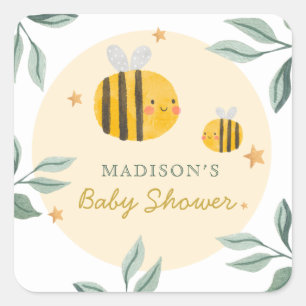 Sticker Carré Aquarelle Bee Honey Baby shower sucré