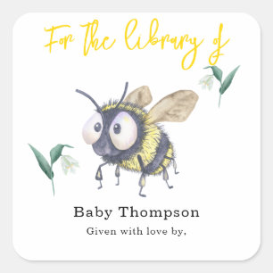 Sticker Carré Aquarelle Bee - pour la bibliothèque de